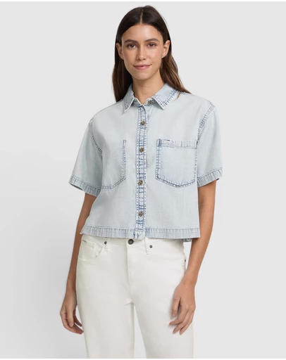 GUESS Jeans - GUESS JEANS Eco Short Sleeve Boxy Denim Shirt