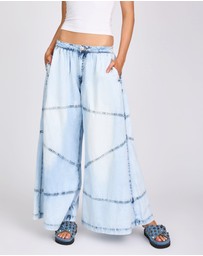 ONE TEASPOON - Daddios Low Waist Super Wide Leg Denim Jeans - Depeche Blue