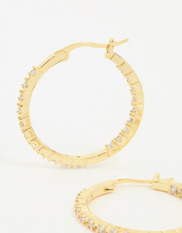 Lovisa - Gold Plated Cubic Zirconia Skinny Large Hoop Earrings