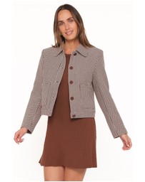 Petal & Pup - Harvie Crop Trucker Jacket - Brown Houndstooth
