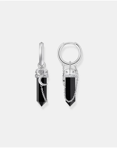 THOMAS SABO - Hoop Earrings with Onyx in Hexagon-Shape and Small Chain