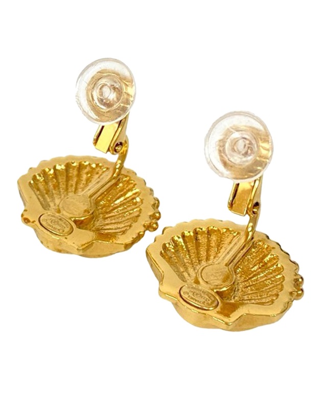 Pre-Loved by Azura Reborn - Pre-Loved CC Gold Plated Rhinestone Shell Clip On Earrings