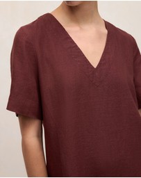 Trenery - Delave Linen V Neck Popover Shift Dress in Espresso