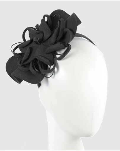 Max Alexander - Felt Black Flower Winter Racing Fascinator