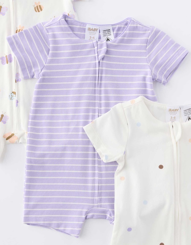 Cotton On Kids - The 3Pk Short Sleeve Zip Romper