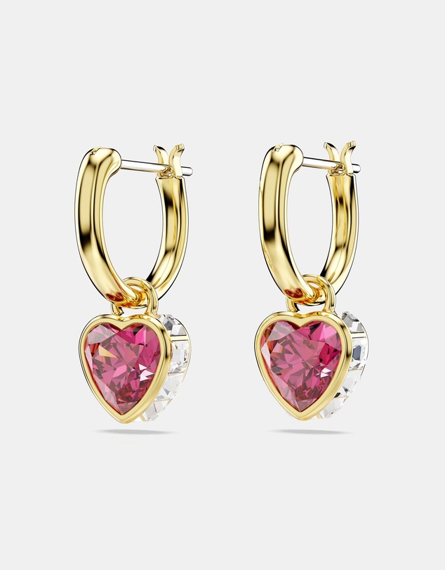 Swarovski - Chroma drop earrings, Heart, Red, 18K gold finish