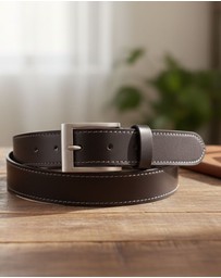 Jacaru - Jacaru 6015 Stitched Leather Belt Brown 35mm