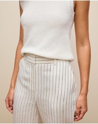 Trenery - Linen Pinstripe Straight Leg Pant in White