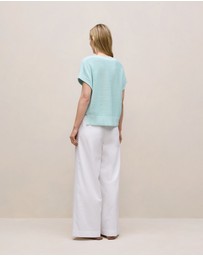 Trenery - Mercerised Cotton Relaxed V Neck Knit in Pastel Blue