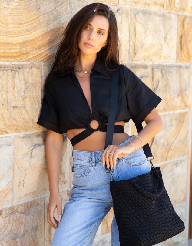 Chuchka - Woven Neoprene Shoulder Tote - Black
