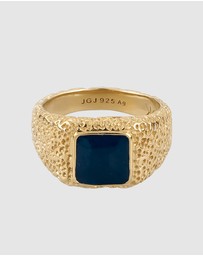 Kuzzoi - ICONIC EXCLUSIVE - Ring Male Signet Hammered Enamel 925 Sterling Silver Gold Plated