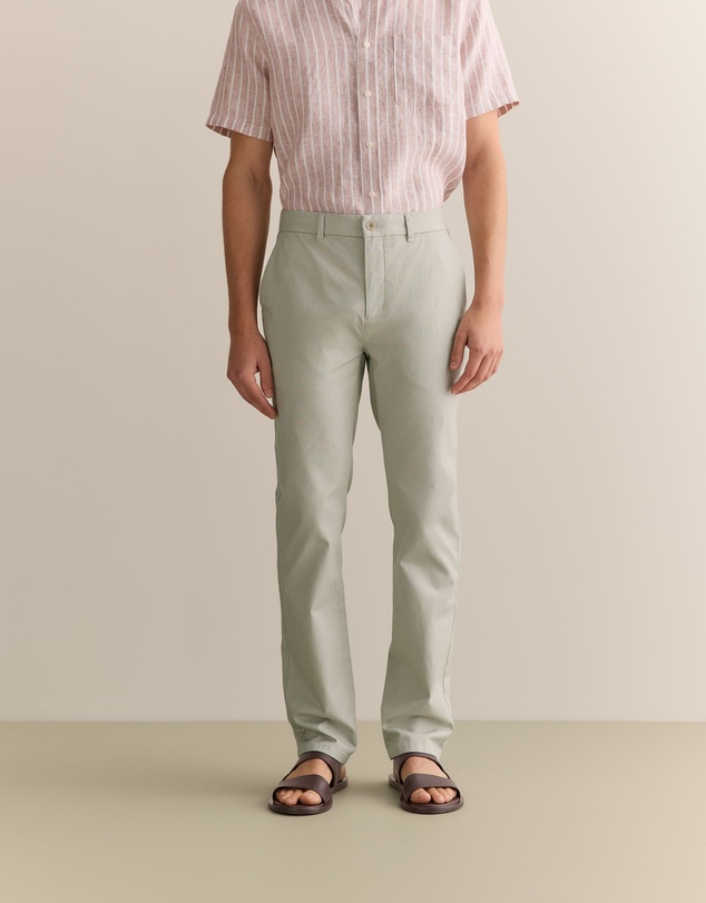 Trenery - Regular Fit Yarn Dyed Cotton Dobby Chino in Light Grey