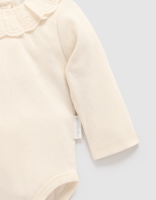 Purebaby - Ruffle Pointelle Bodysuit -Kids-Babies