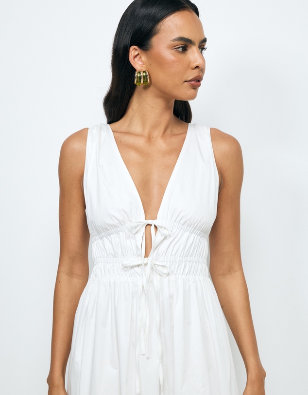 AERE - Indie Cotton Tie Front Midi Dress