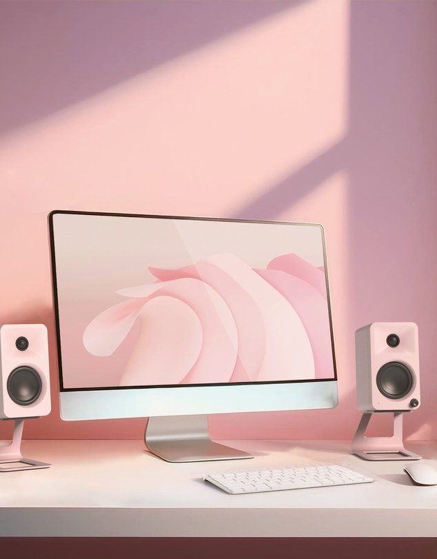iWorld - Kanto ORA 100W Powered Reference Desktop Computer Speakers with Bluetooth 5.0 Pink