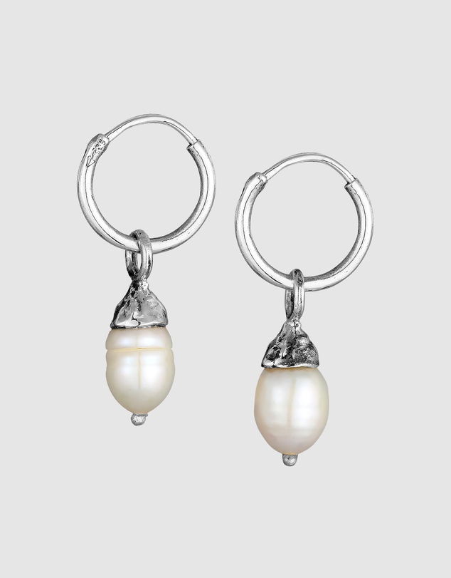 Haze & Glory - ICONIC EXCLUSIVE - Raw Pearl Hoop Earrings in Oxidised 925 Silver