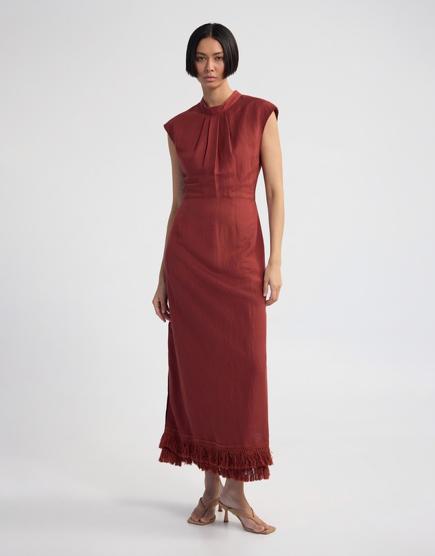 Oxford - Ingrid Fringe Trim Linen Blend Dress