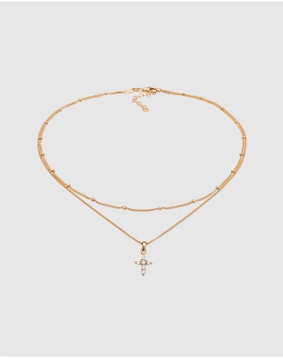 Elli Jewelry - Zirconia Cross Layer Necklace in Gold-Plated 925 Silver