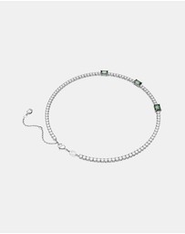 Swarovski - Matrix Tennis necklace, Mixed cuts, Green, Rhodium plated