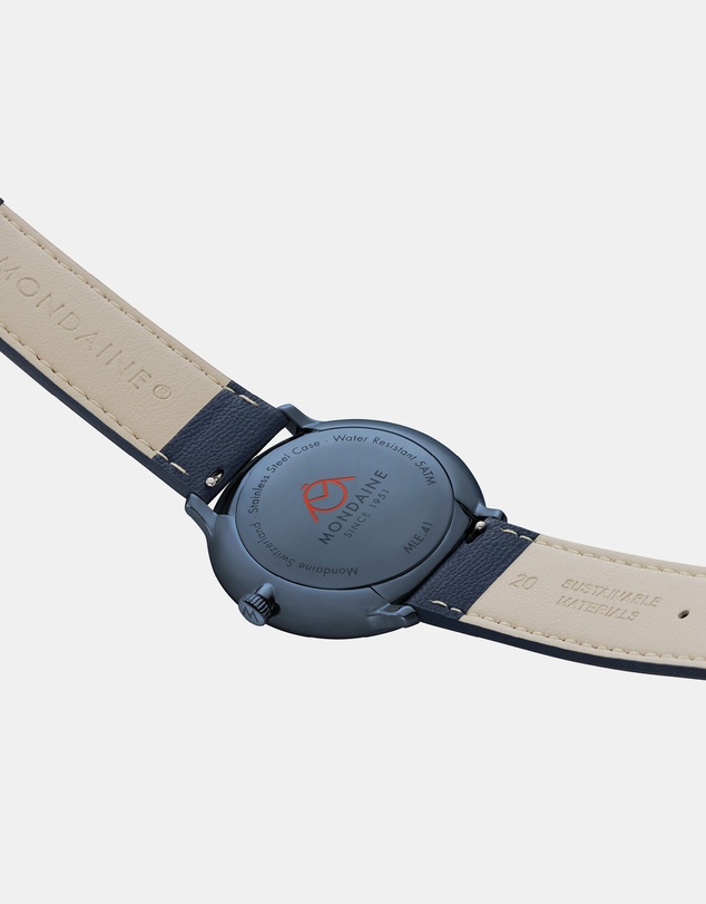 Mondaine - Mondaine Doppio Blue Vegan Leather 41mm Watch