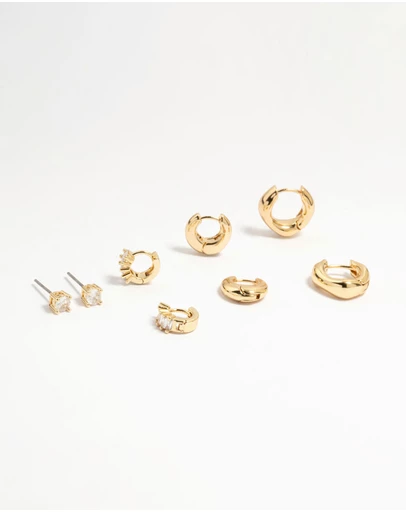 Lovisa - Gold Plated Brass Cubic Zirconia Baguette Earrings 4-Pack