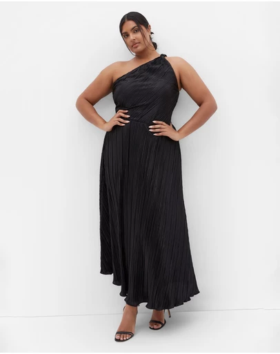 City Chic - Plus size Kamila One Shoulder Metallic Dress - black