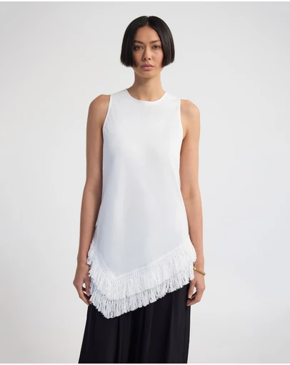 Oxford - Eloise Fringe Trim Linen Blend Top