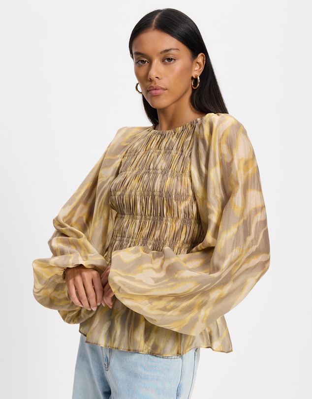 & Other Stories - Balloon-Sleeve Smocked Blouse