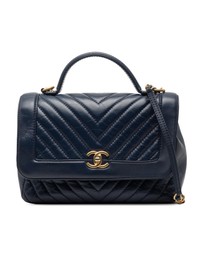 Pre-Loved by Azura Reborn - Pre-Loved CC Chevron Aged Calfskin Top Handle Flap