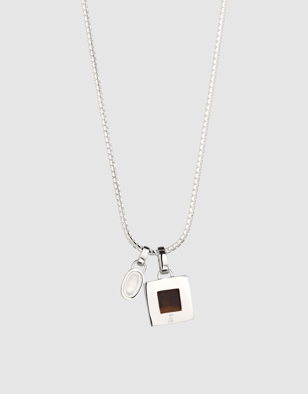 Kuzzoi - ICONIC EXCLUSIVE - Tiger's Eye Square Pendant Necklace in 925 Silver