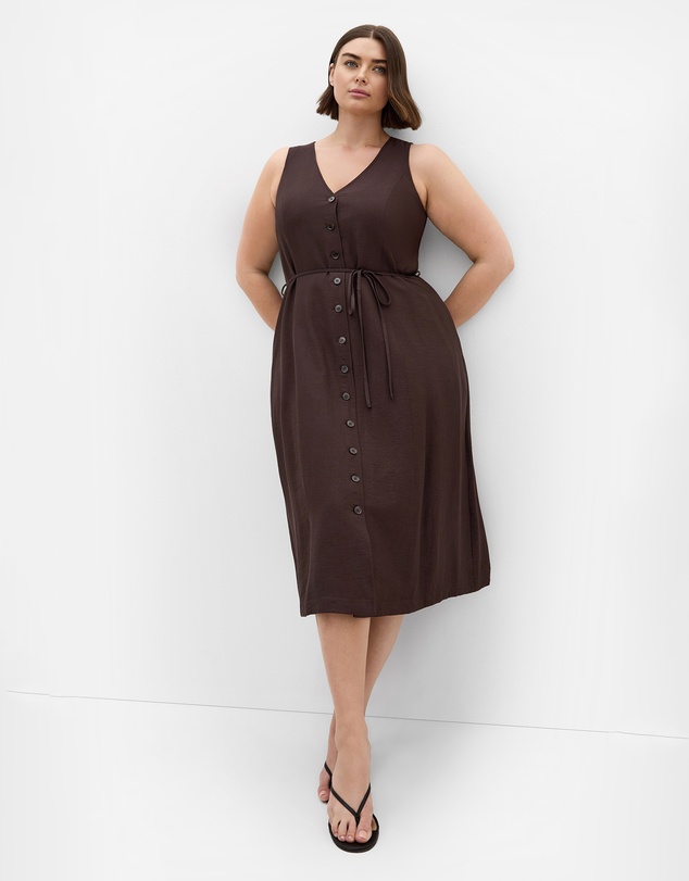 City Chic - Plus size Evani Tie Waist Midi Dress - chocolate