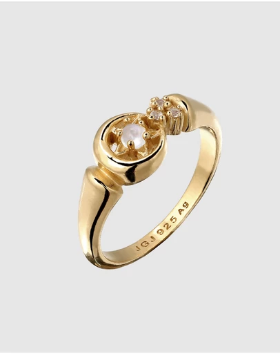 Kuzzoi - ICONIC EXCLUSIVE - Moonstone Crescent Ring in Gold-Plated 925 Silver