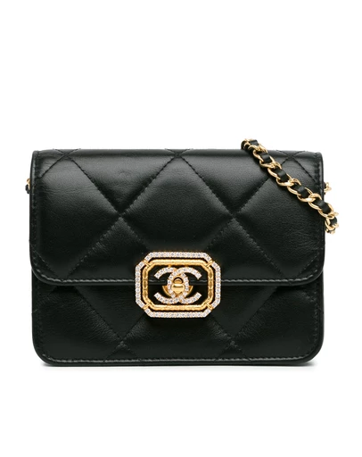 Pre-Loved by Azura Reborn - Pre-Loved chanel Quilted Leather Wallet-on-Chain with Decorative Embellishments and Chain Shoulder Strap