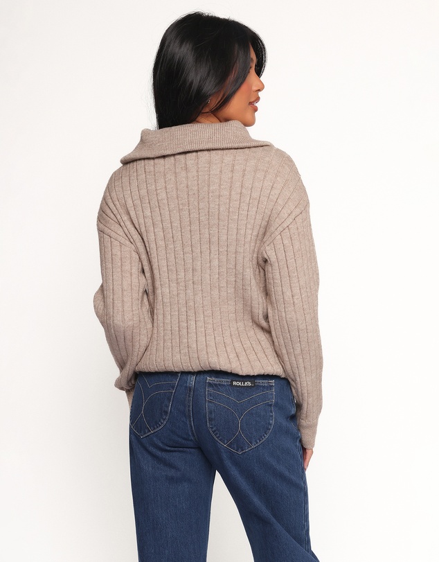 Petal & Pup - Anais Quarter Zip Knit Sweater - Beige