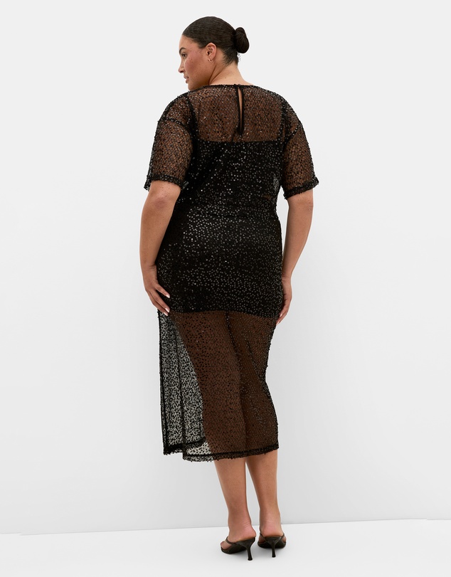 City Chic - Plus size Stardust Sequin Maxi Skirt - black