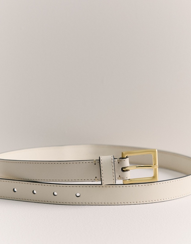 Trenery - Leather Slim Belt in Parchment