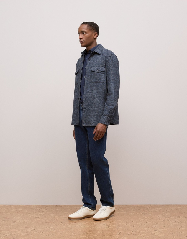 Trenery - Tailored Fit Cotton Monogram Oxford Shirt in Navy