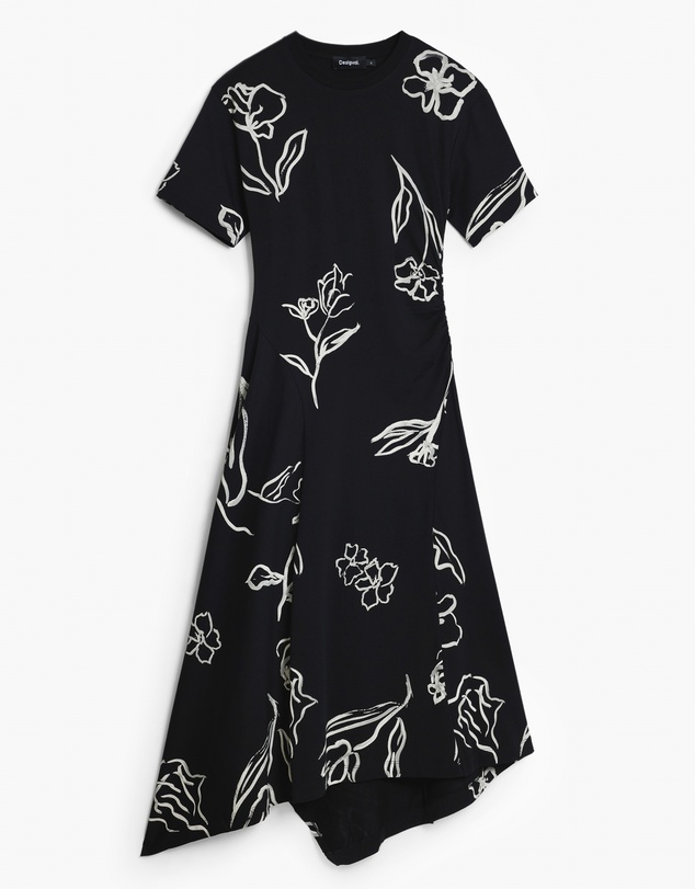 Desigual - Asymmetric dress with floral strokes