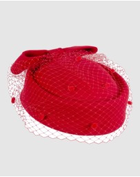 Max Alexander - Felt Red Pillbox Hat With Veil