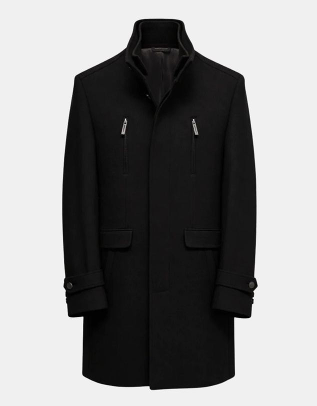 Henry Bucks - HENRY SARTORIAL Wool Overcoat BLACK