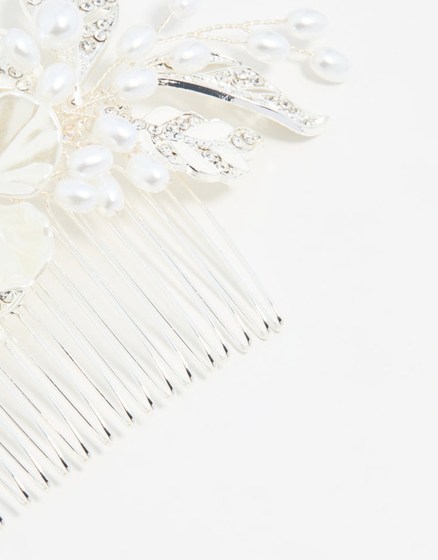 Lovisa - Silver Pearl Flower & Vine Hair Comb