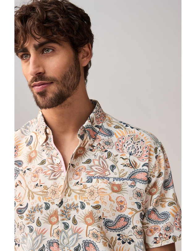 NEXT - Short Sleeve Textured Floral Printed 100% Cotton Shirt