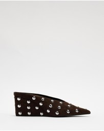 AERE - Studded Suede Wedge Pumps