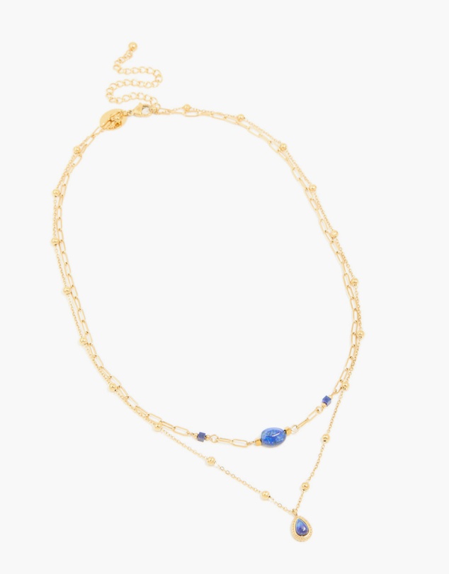 Lovisa - Waterproof Gold Plated Stainless Steel Lapis Lazuli Semi Precious Stone Chain Layered Necklace