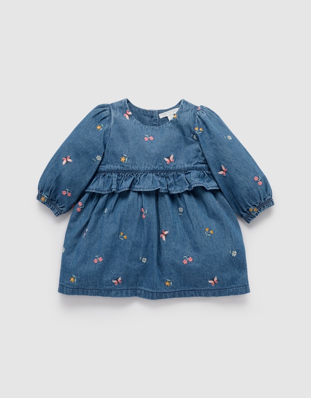 Purebaby - Denim Embroidered Dress -Kids-Babies