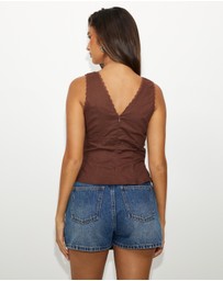 Dazie - Weekend Wine Linen Blend Top