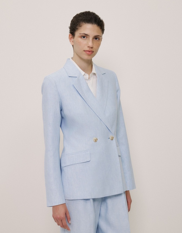 Trenery - Yarn Dyed Linen Double Breasted Blazer in Blue Marble