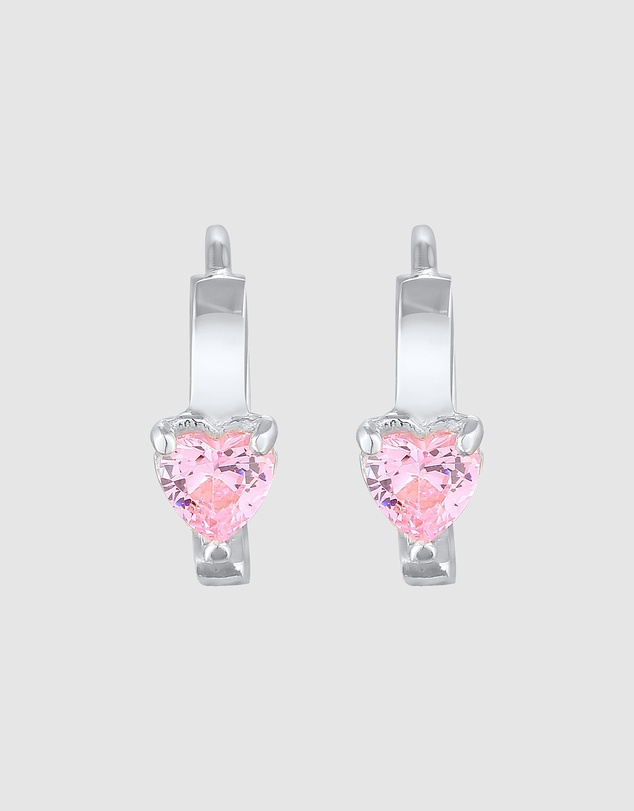 Elli Jewelry - Zirconia Heart Kids Huggie Hoop Earrings in 925 Silver