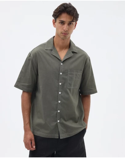 AERE - Linen Blend Contrast Stitch Shirt