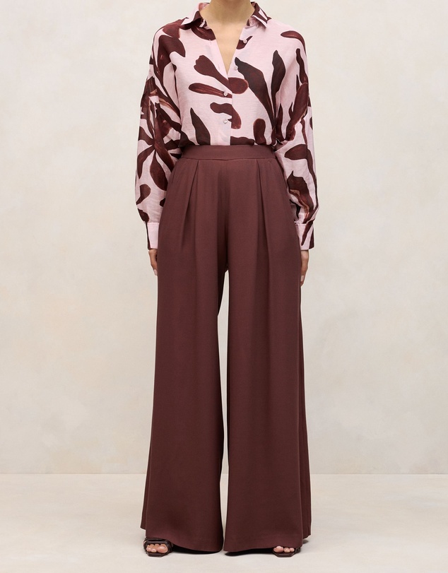 Trenery - Pleat Detail Palazzo Pant in Espresso